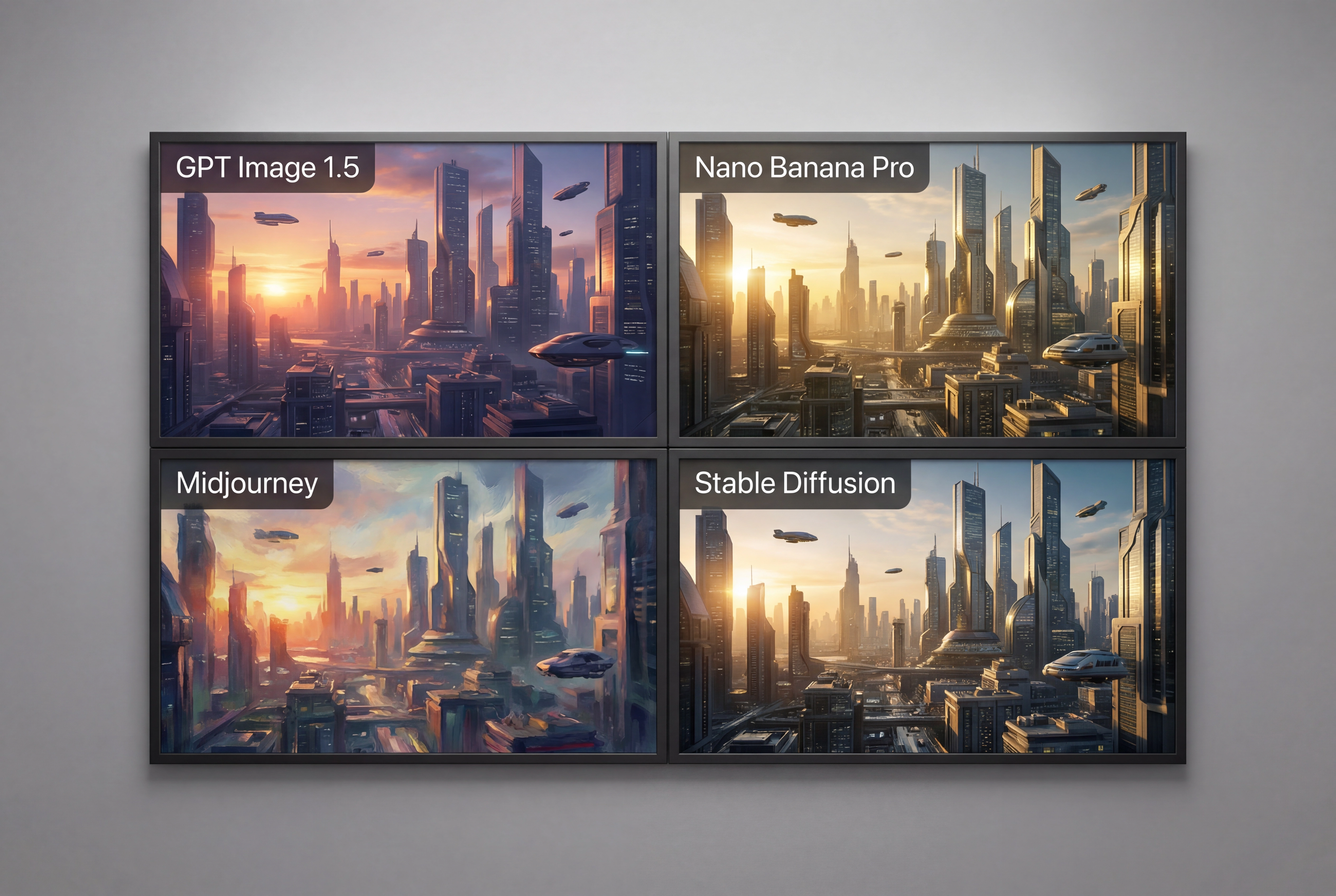 使用相同提示词展示不同AI图像模型输出的视觉对比网格